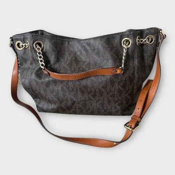 Vintage MICHAEL Michael Kors Brown Signature Leather Jet Set Chain Hobo Bag - Picture 6 of 16